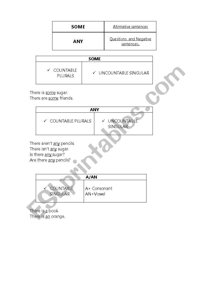 SOME ANY A AN  worksheet