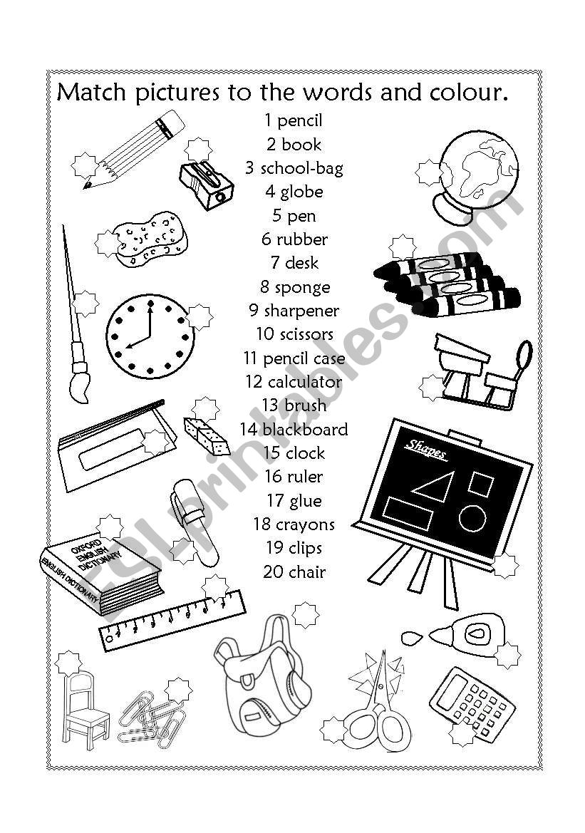 Classroom objects worksheet