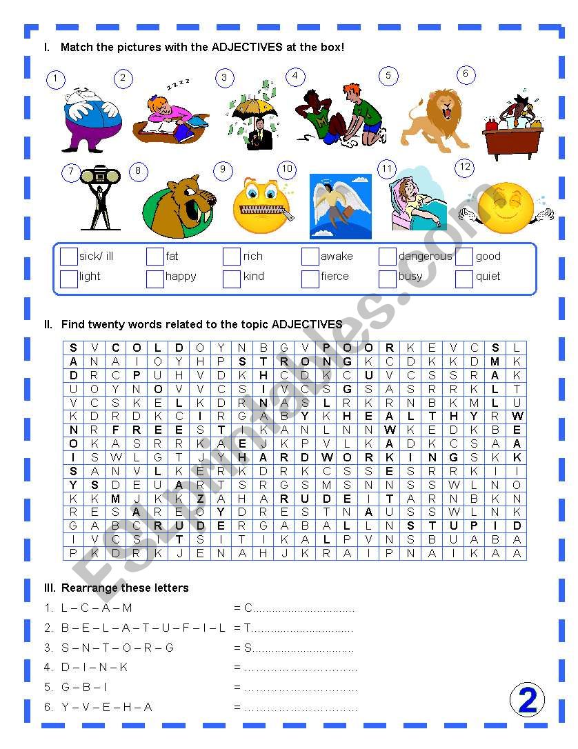 ADJECTIVES EXERCISES (2-2) worksheet