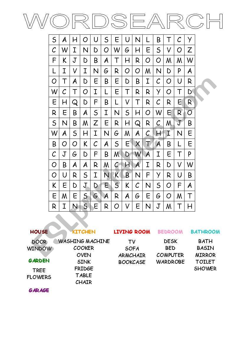 THE HOUSE - WORDSEARCH worksheet