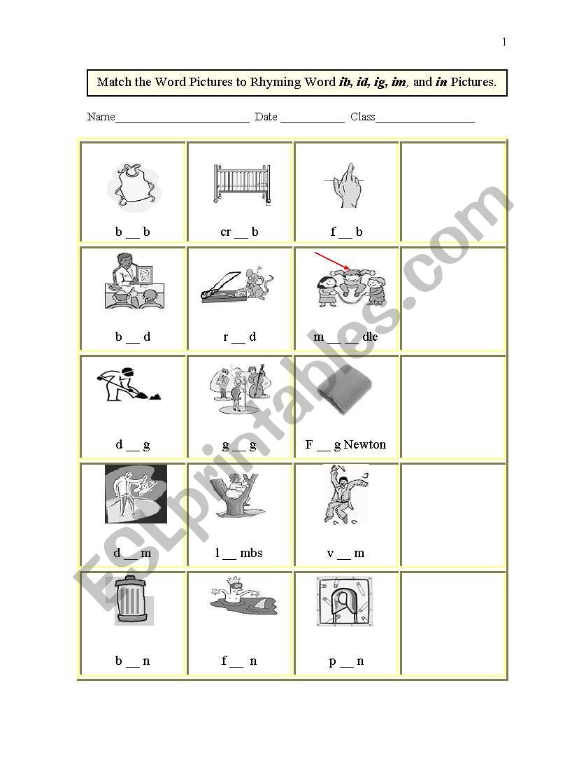 Short i Picture Cloze Rhymes Set 1