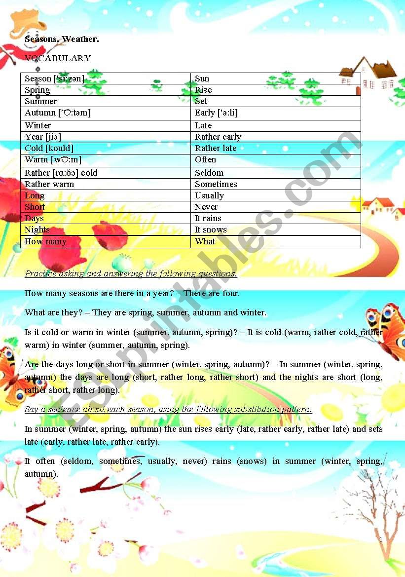 Seasons, weather worksheet