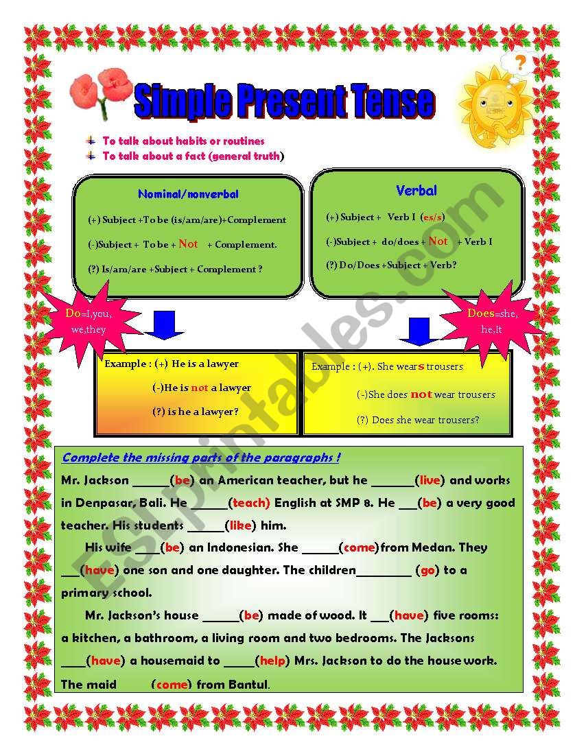 simple present tense worksheet