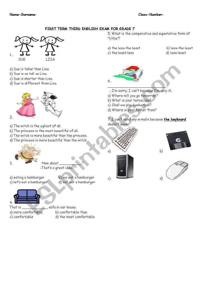 Test for 7th grade1 worksheet