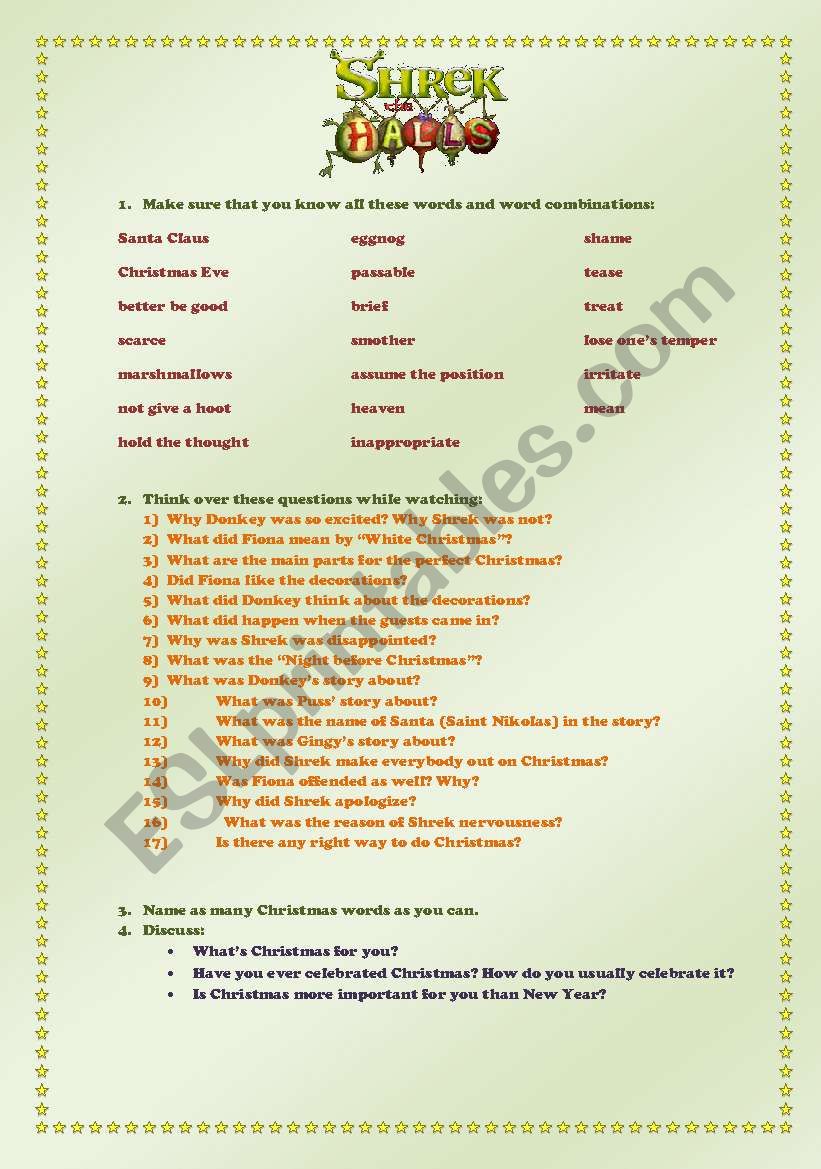 Shrek The Halls conversation lesson plan