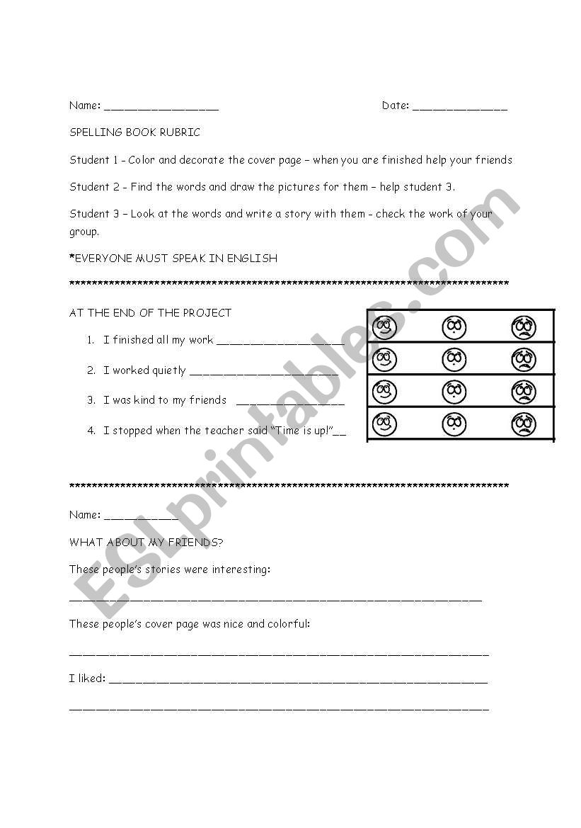 Rubric for group work worksheet