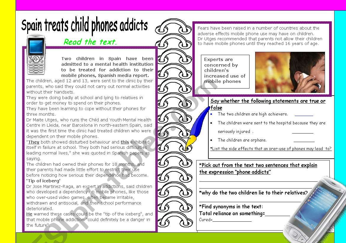 Mobile phone addicts worksheet