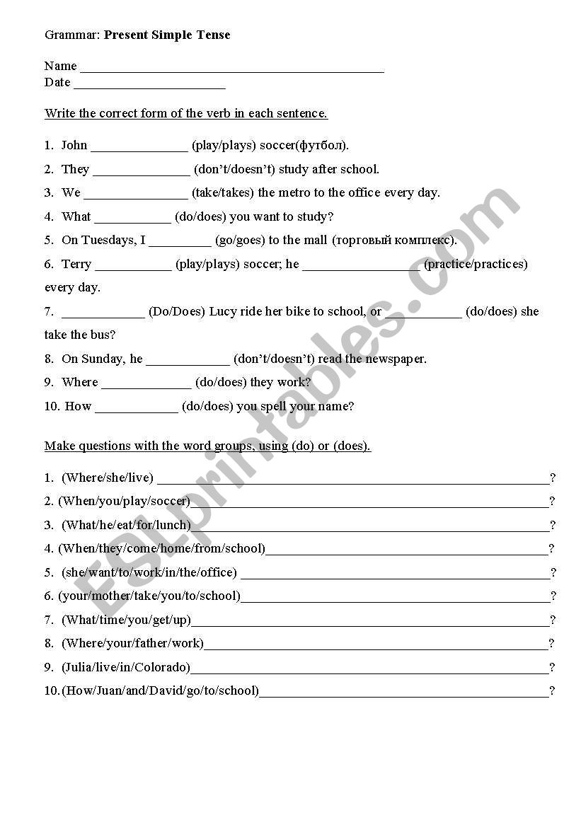 Present Simple worksheet