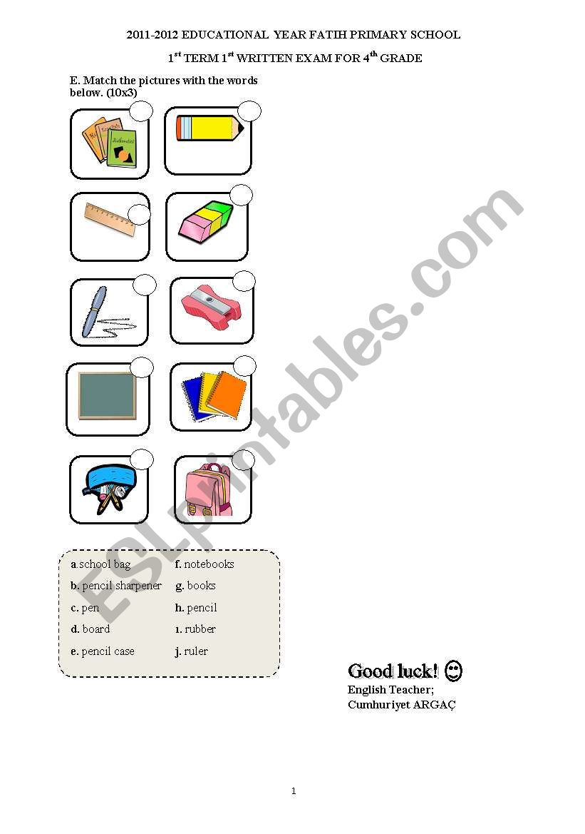 4th grades exam 2 worksheet