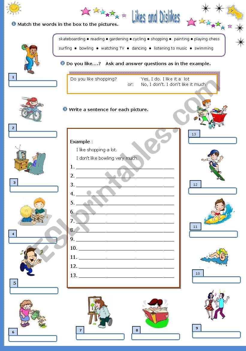 Likes and Dislikes worksheet