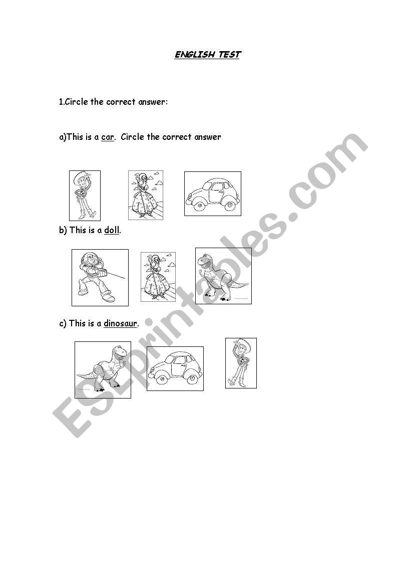 ENGLISH TEST FOR YOUNG KIDS worksheet