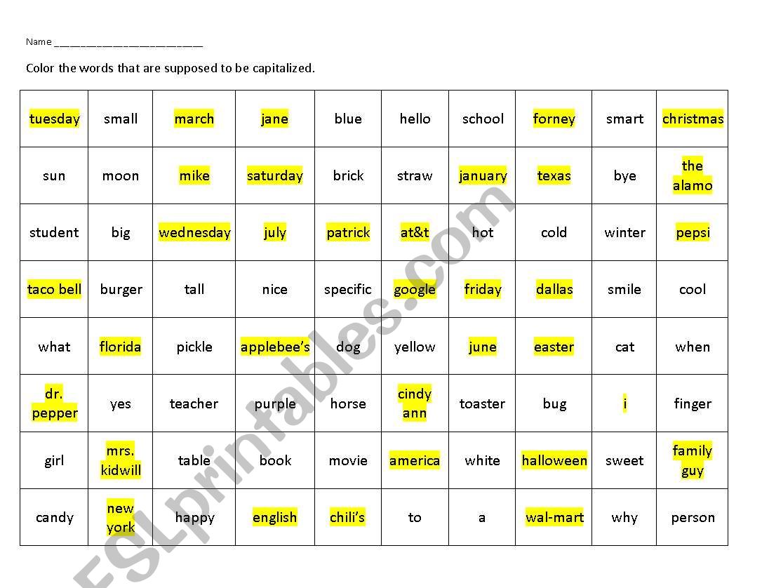 Capitalization worksheet