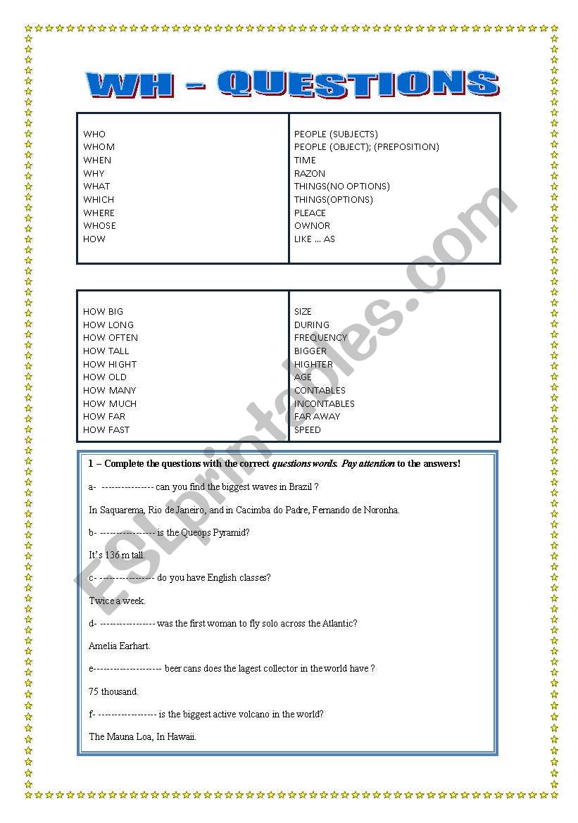 WH- Questions  worksheet