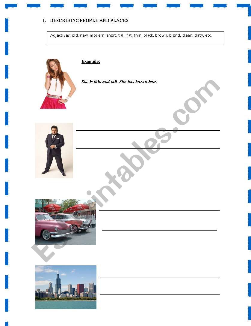 Description People and Places worksheet
