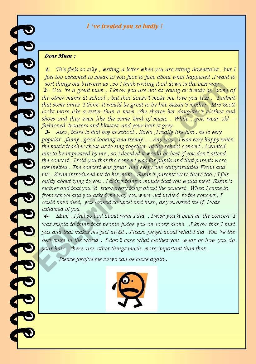 Ive treated you so badly  worksheet