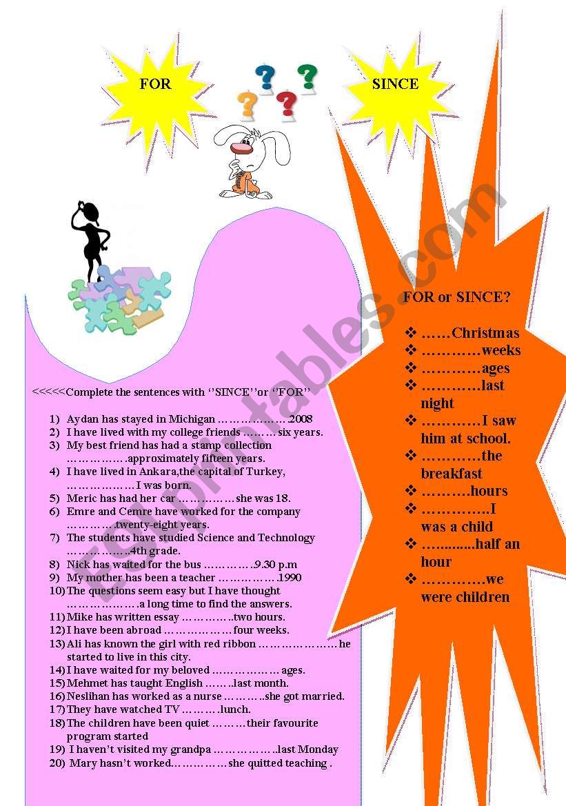 Present Perfect Tense For Or Since Worksheets