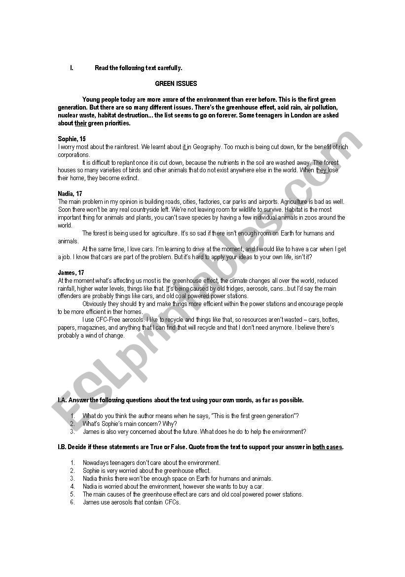 9th GradersTest worksheet