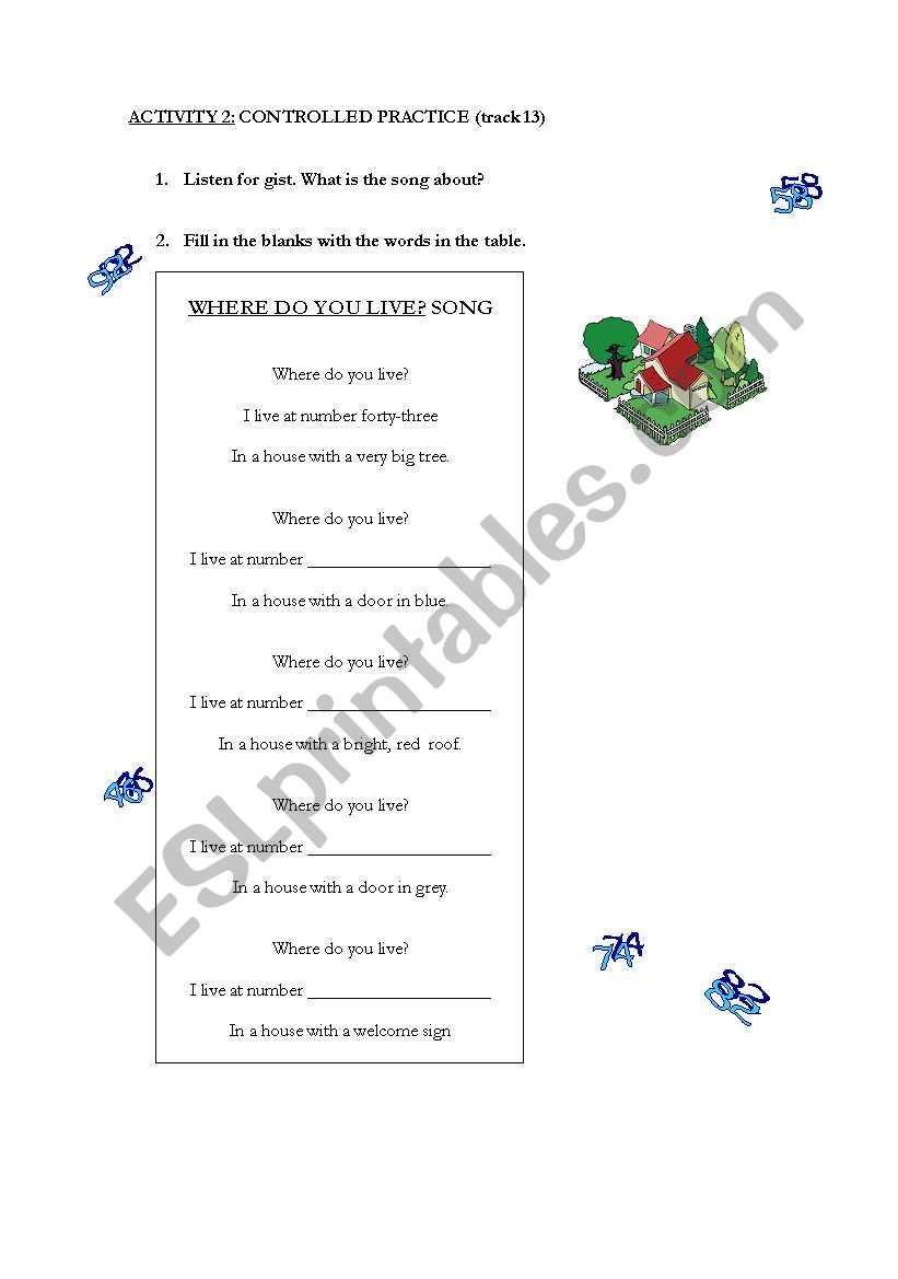 Numbers song worksheet