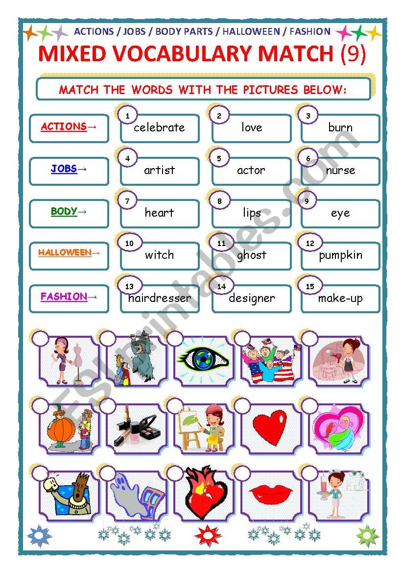 MIXED VOCABULARY - MATCH - Part 9