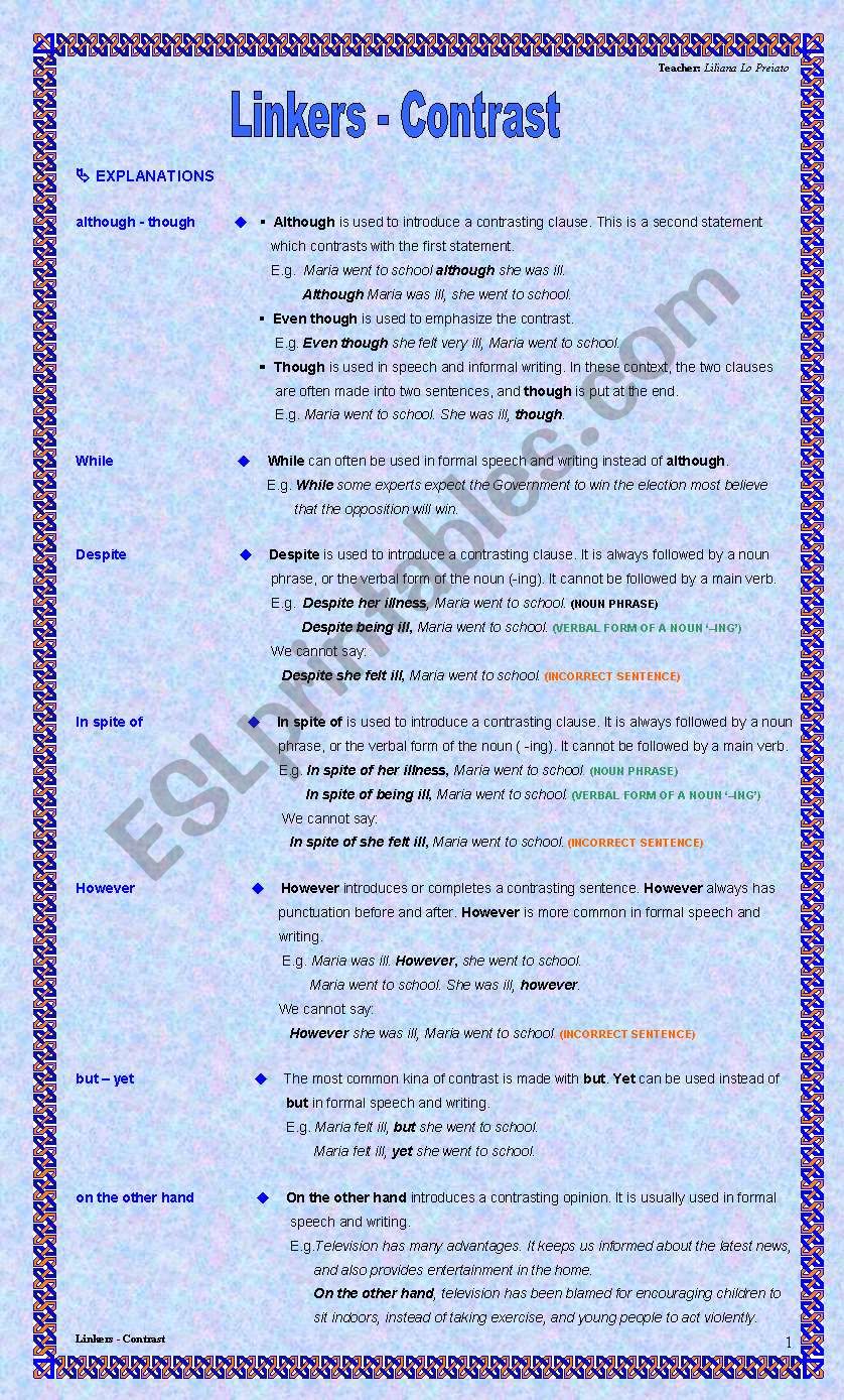 Linkers - Contrast worksheet