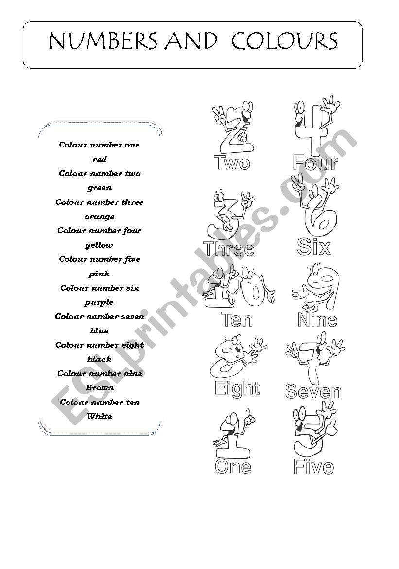 NUMBERS AND COLOURS worksheet