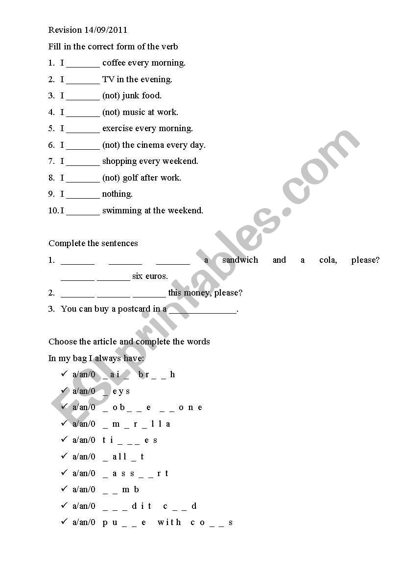 Revision Test based on Speak Out Elementary Modules 1 to 4