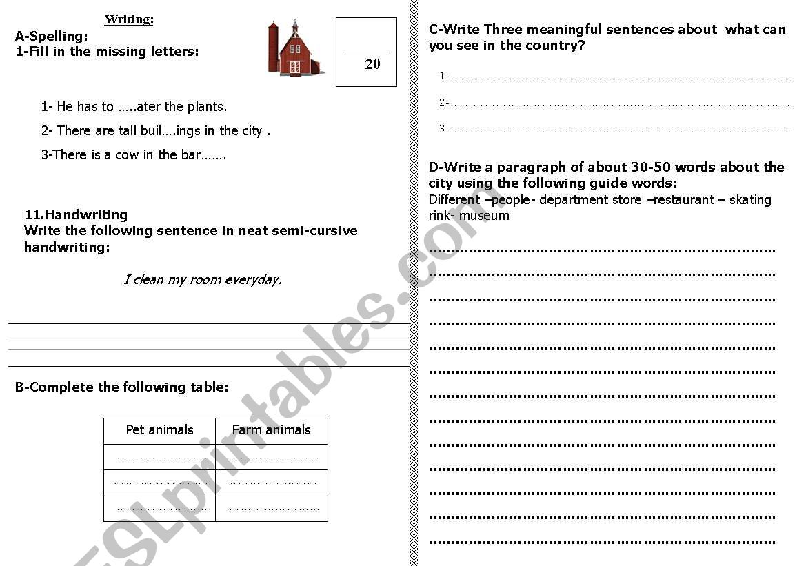 writing exam worksheet