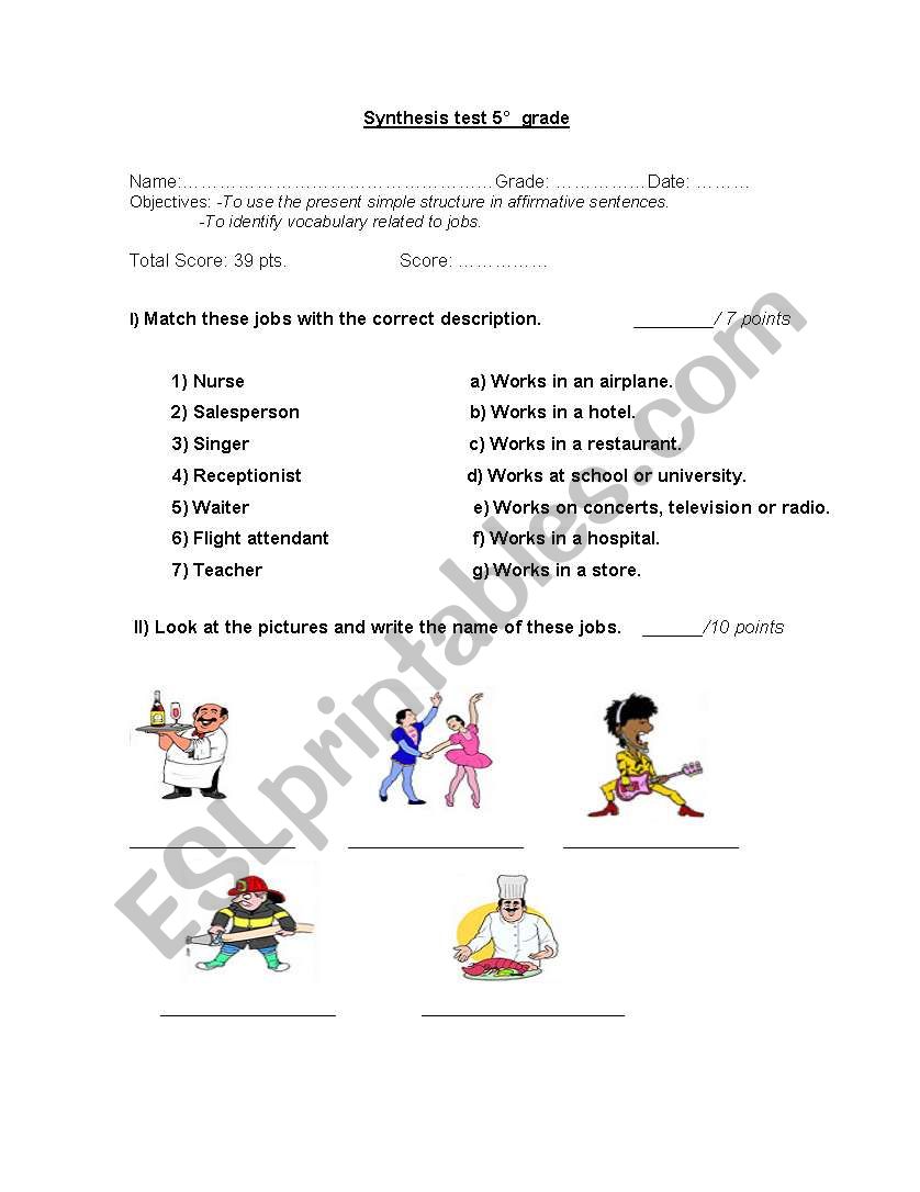 Synthesis test worksheet