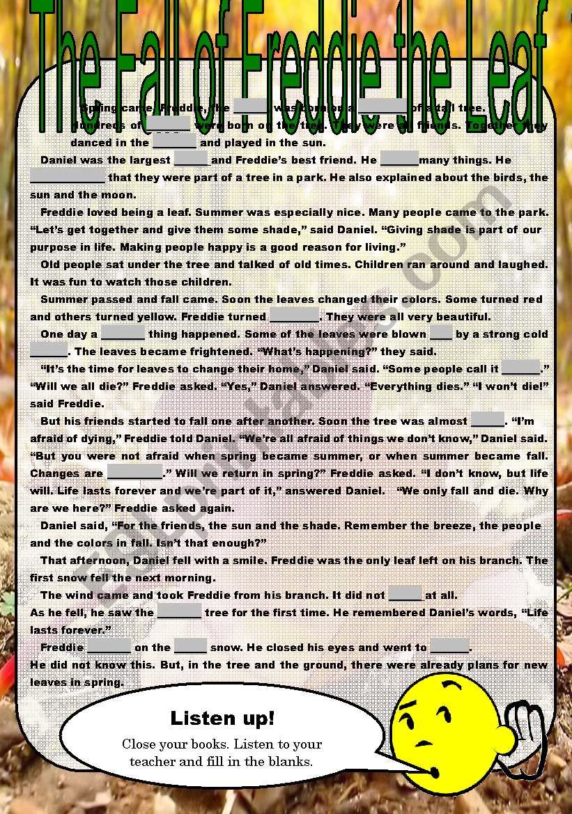 The fall of Freddie the Leaf worksheet