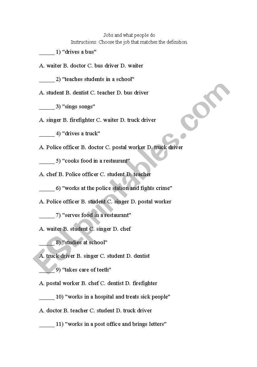 jobs worksheet