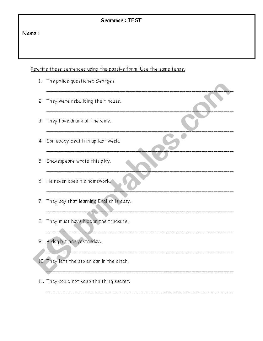 Test: passive voice worksheet