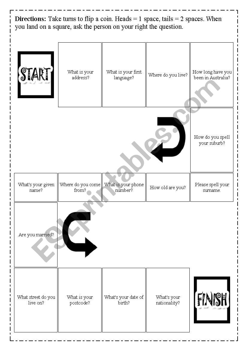 Personal Information Game worksheet