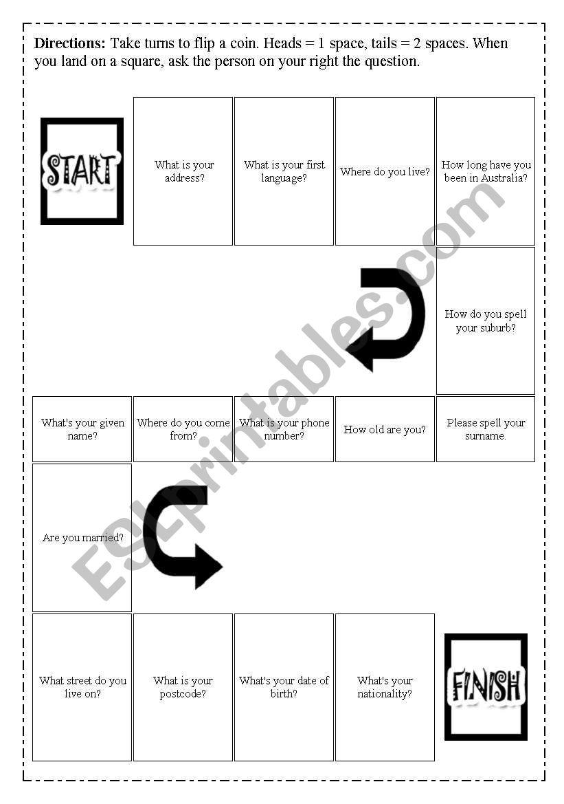 Personal Information Game worksheet