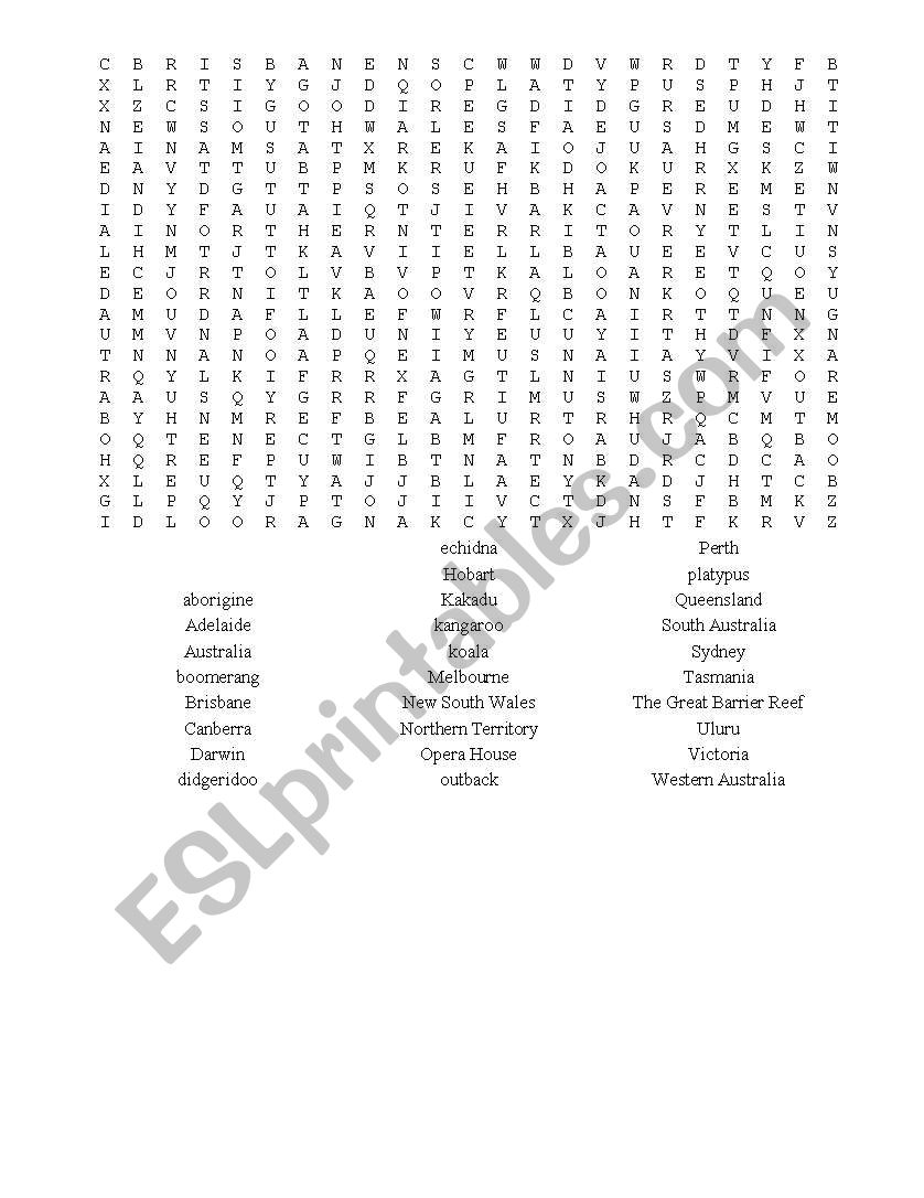 word search worksheet