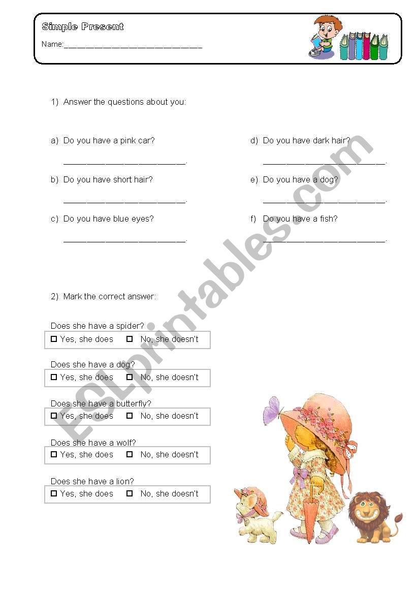 Simple Present Exercises (KIDS)