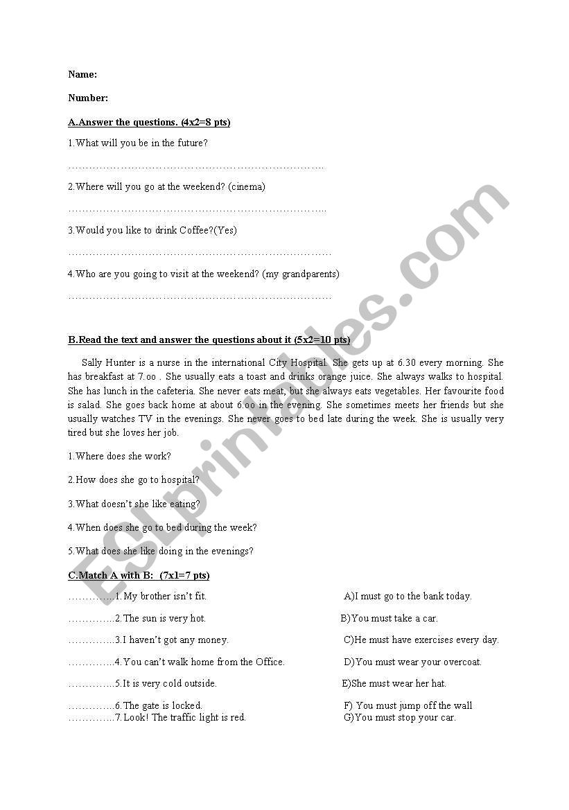 exam worksheet