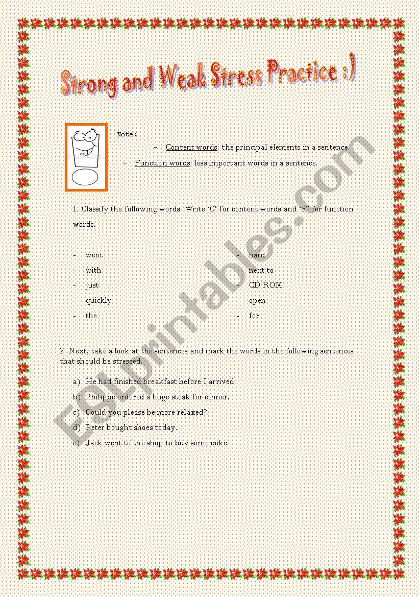 Weak and strong stress worksheet