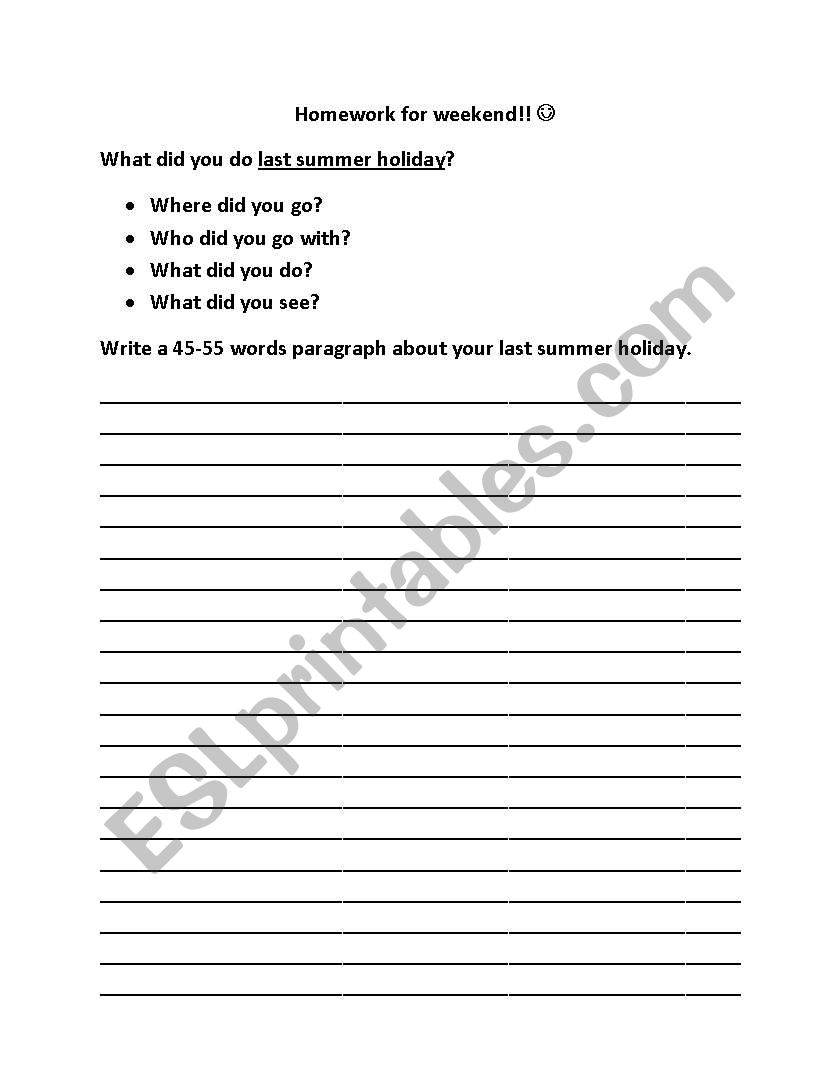 last summer holiday worksheet