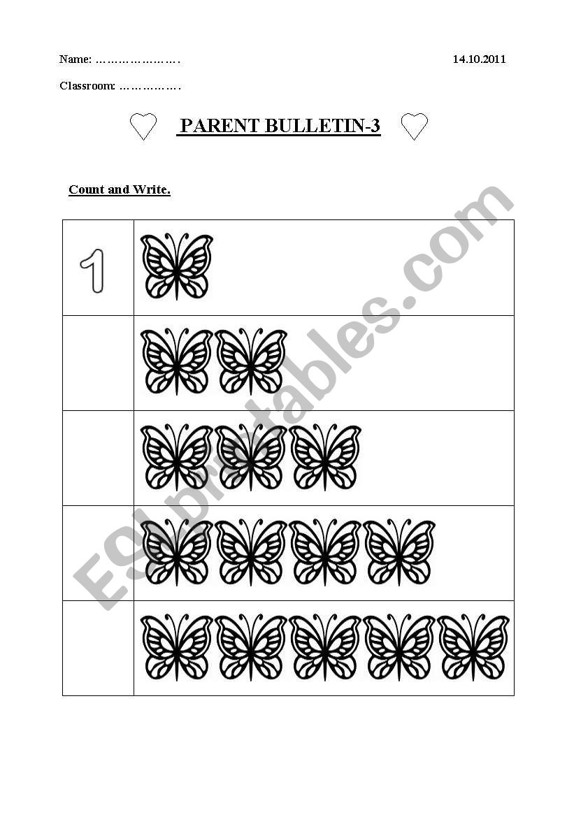 School Items&Numbers 1-5 worksheet