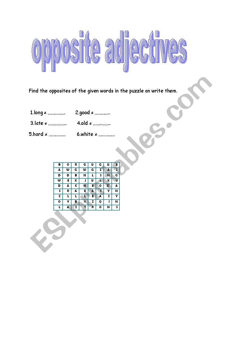 Opposite adjectives worksheet