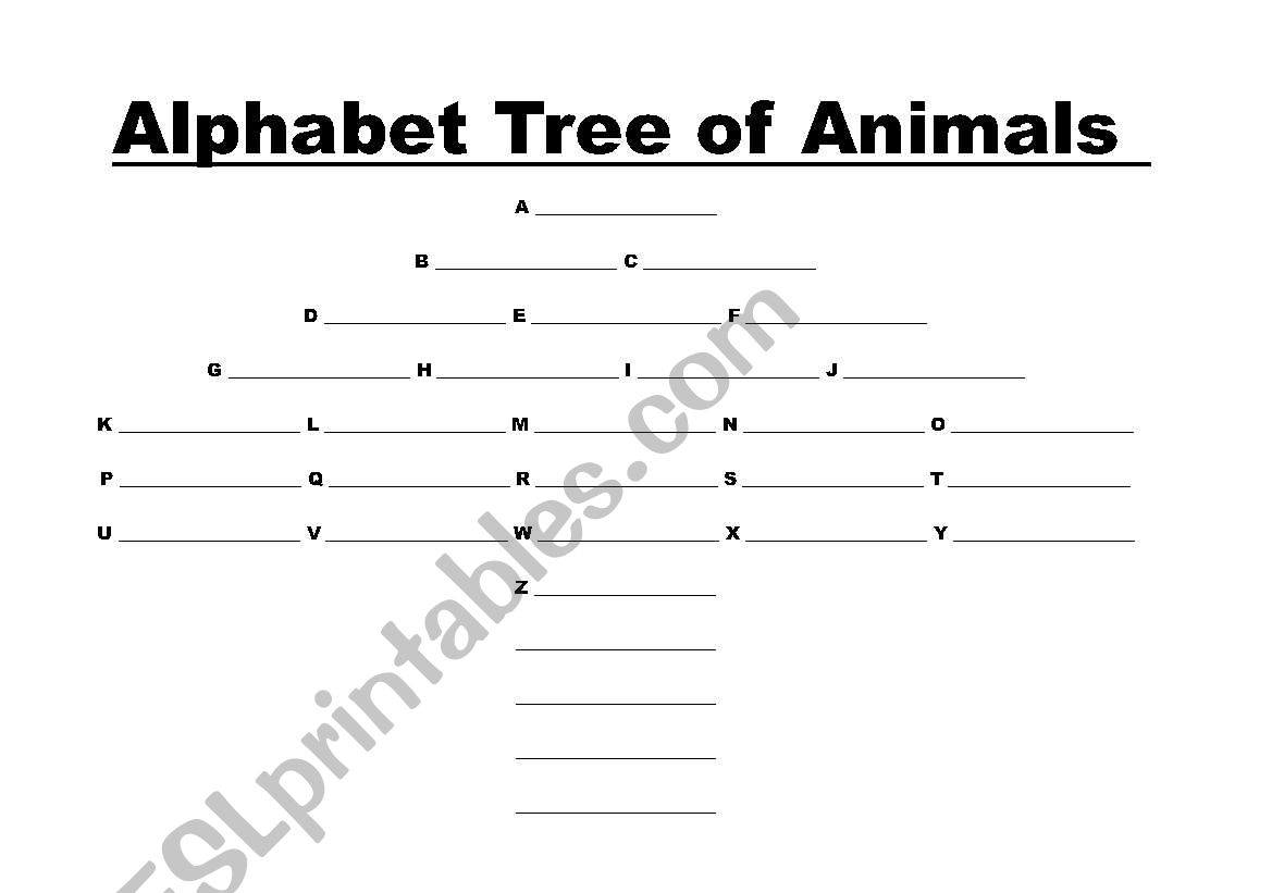 Alphabet tree of animals worksheet