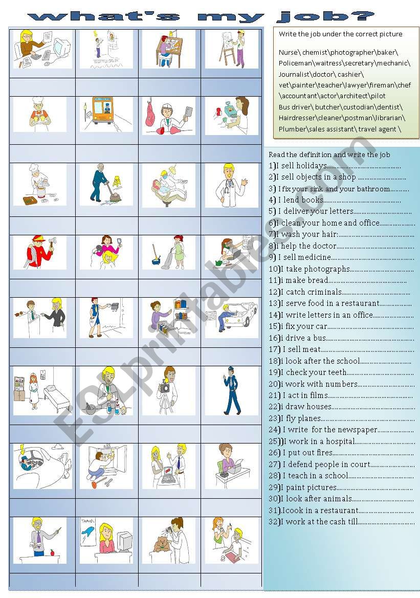 whats my job? worksheet