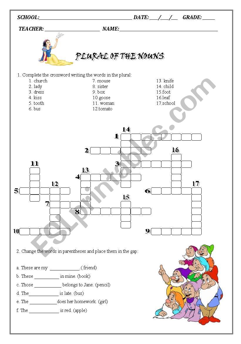 plural of the nouns worksheet