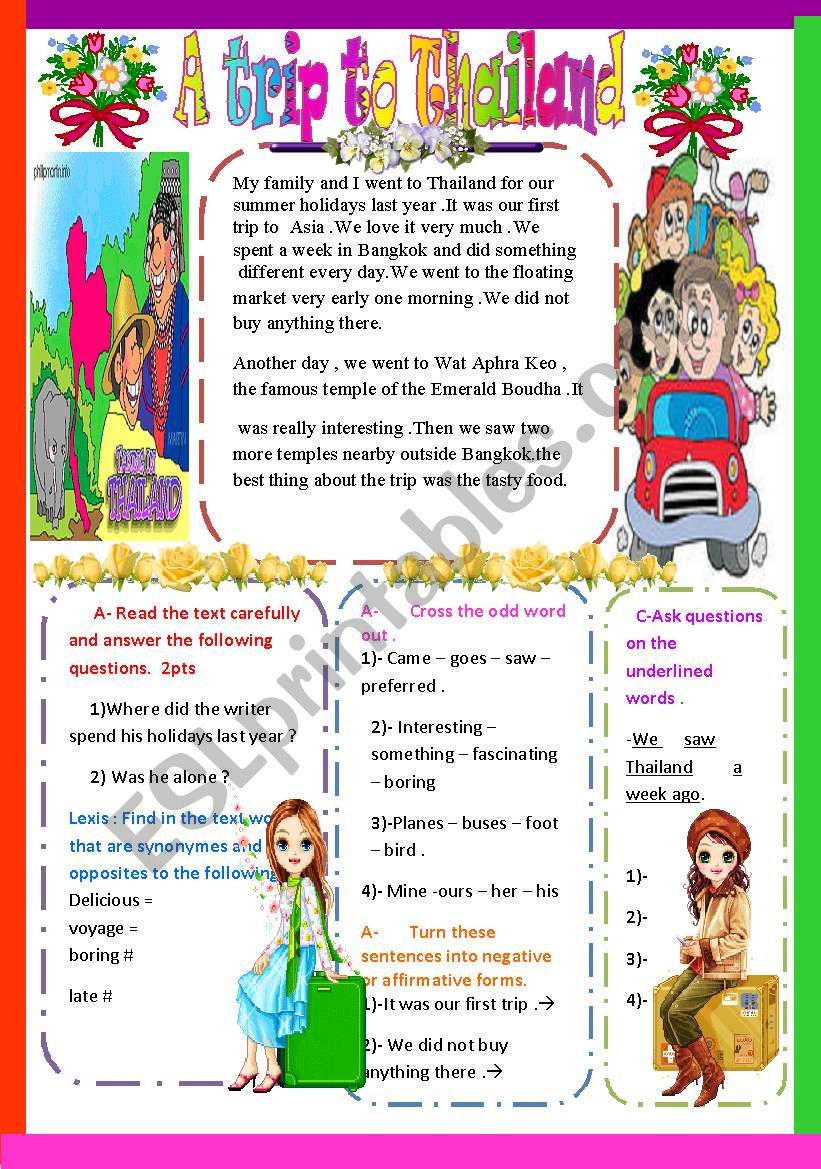 A trip to Thailand worksheet