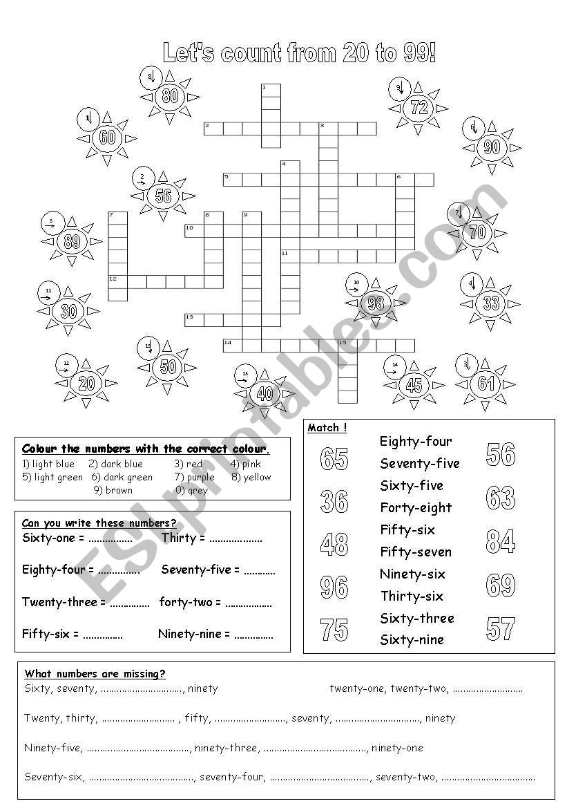 numbers from 20 to 99 worksheet