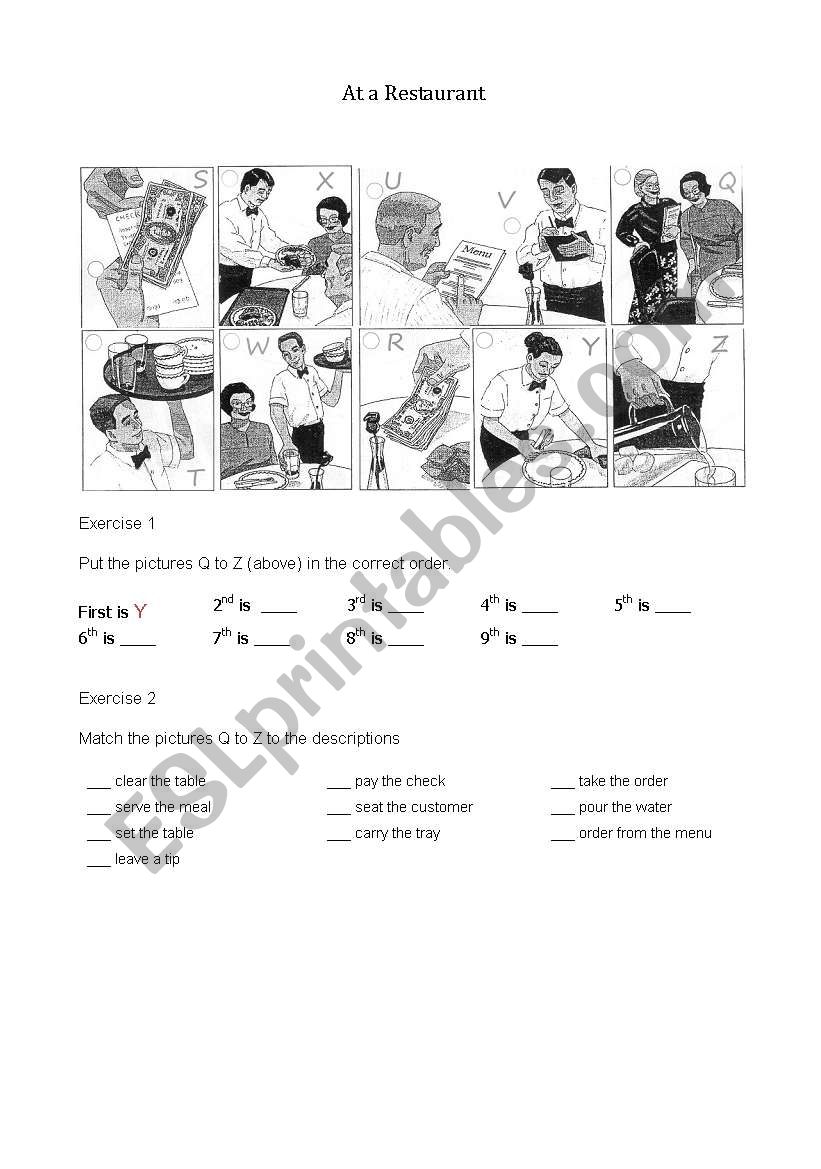 At a Resturant (1 of 3) worksheet