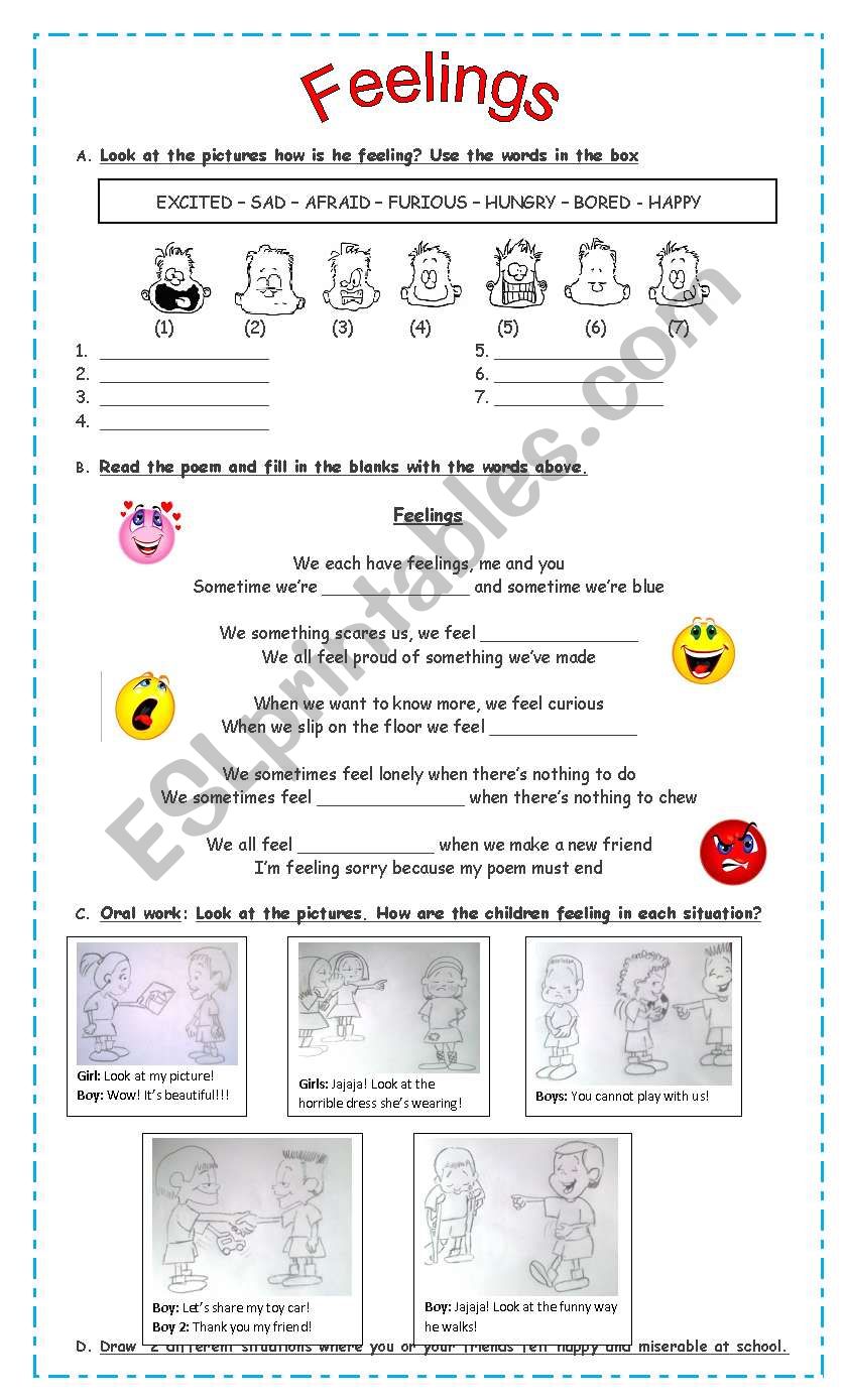 Teaching Values: Feelings worksheet