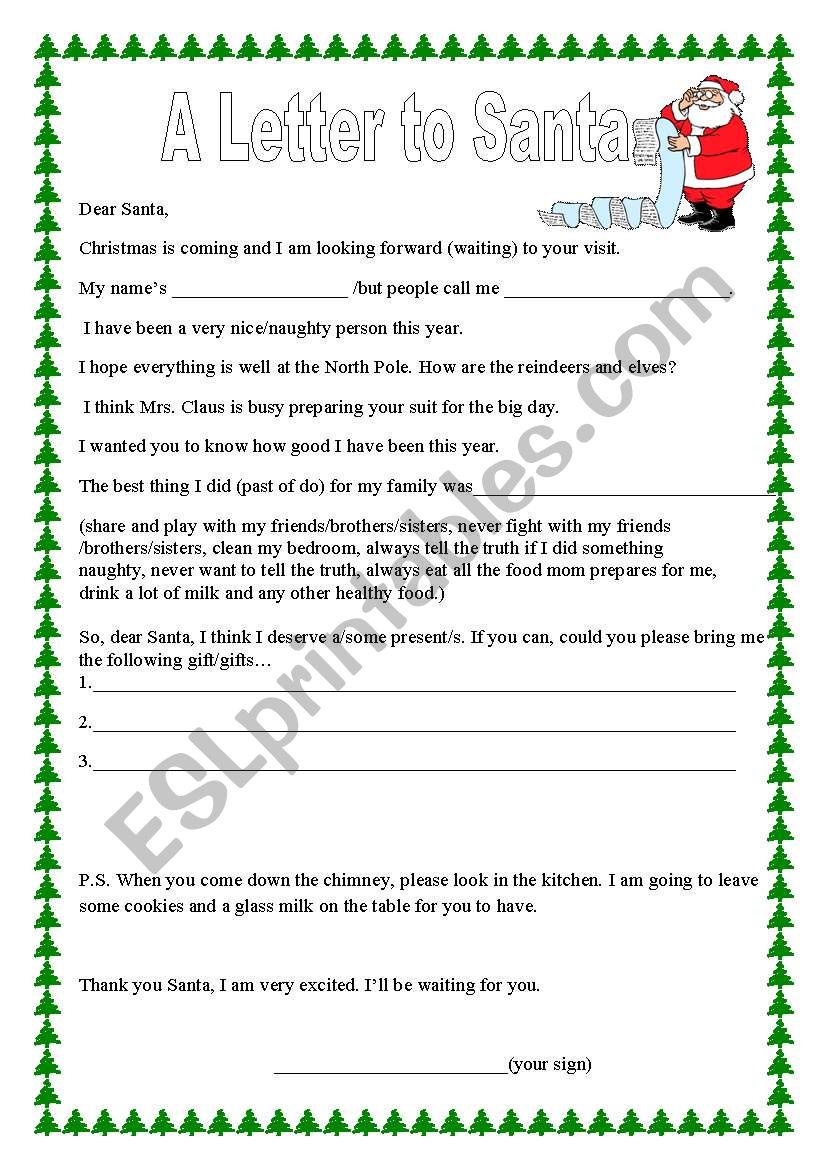 Letter to Santa 2011 worksheet