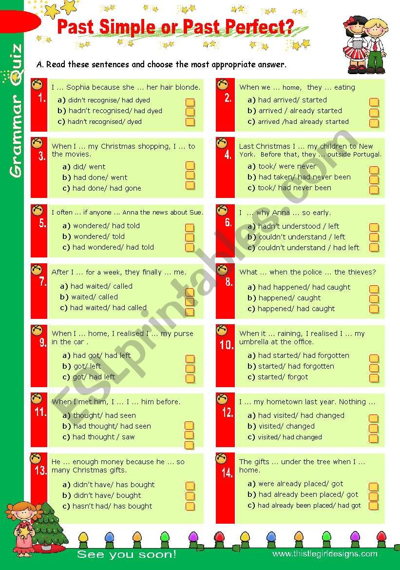 Grammar Quiz series (5)  -  Past Simple or Past Perfect?