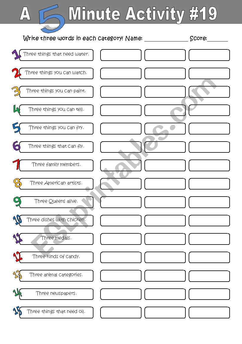 A 5 Minute Activity #19 worksheet